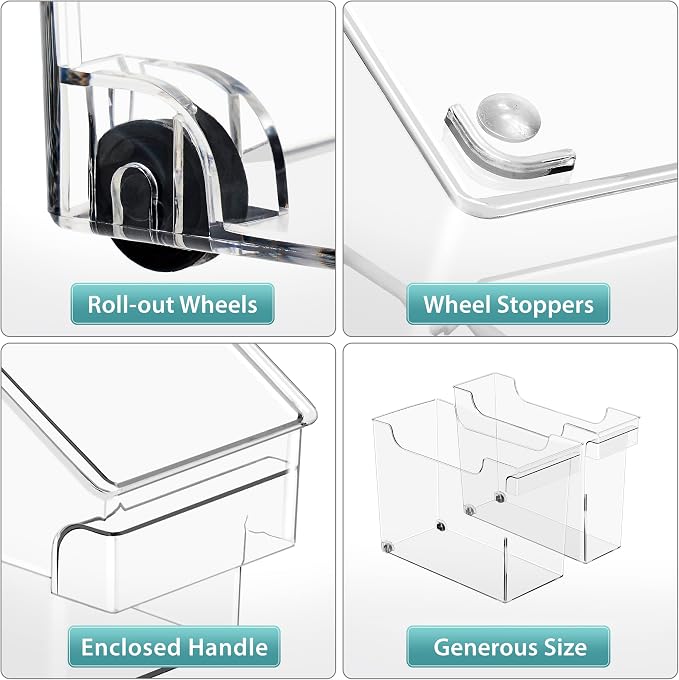 Sorbus Roll Out Bottle Organization Bins - 2 Sizes Pantry Under Sink Organizer with Wheels & Handles - Clear Plastic Organizing Containers for Cleaning Supplies - Kitchen Cabinet Laundry Room Storage - Image 6