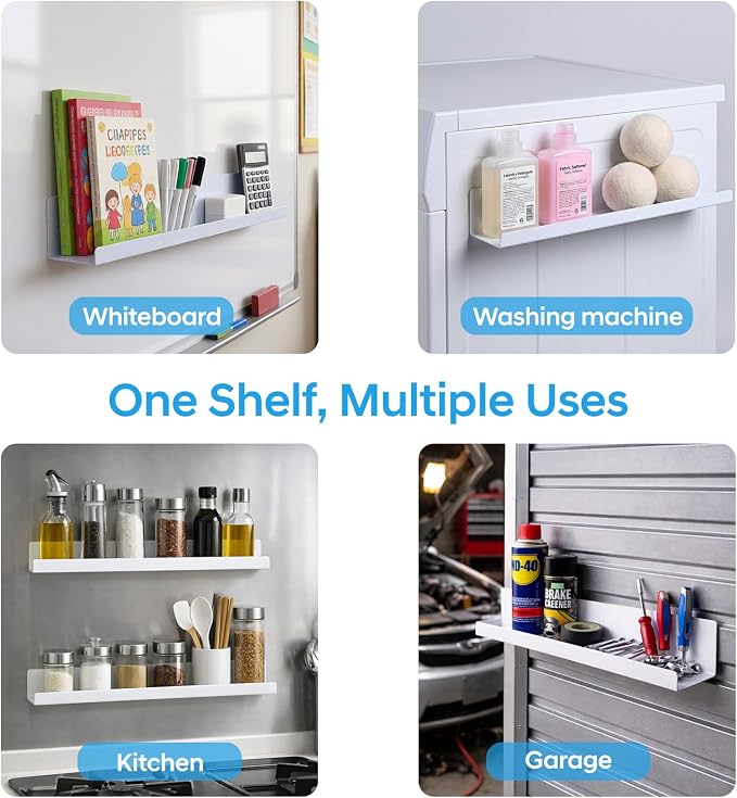 2 Pack 17" Metal Magnetic Bookshelf for Whiteboard, Strong Reusable Magnetic Display Shelf, Holds up to 12 lbs, Storage Organizer for Classroom, Kids Room, Office, Kitchen & Garage - Image 2