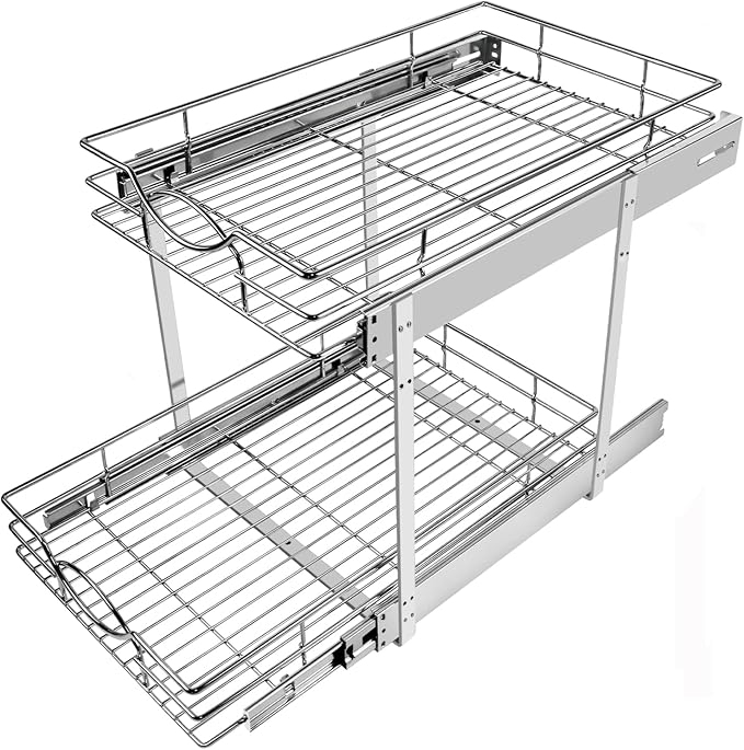 Sikarou Pull Out Cabinet Organizer 23"W 21"D 2-Tier Slide Out Storage Shelf by SikarouStorageSpecialist
