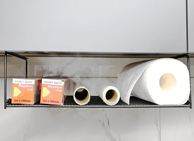 EHKIT Foil and Plastic Wrap Organizer Holder Foldable Under Cabinet Shelf Kitchen Pantry Desk Hanging Storage Rack (Black) by EHKIT