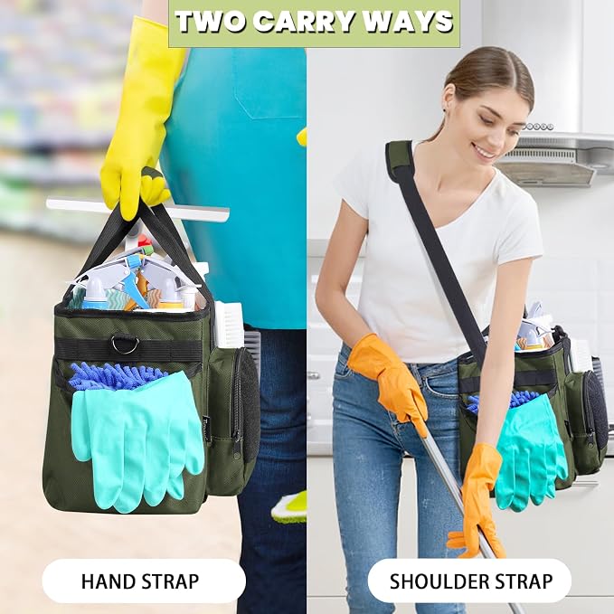 Cleaning Caddy Bag Built-in hard plastic sheet Adjustable Shoulder Strap | Waterproof nylon, aluminum foil lining, quick-drain PVC mesh bottom, for housekeepers - Image 2