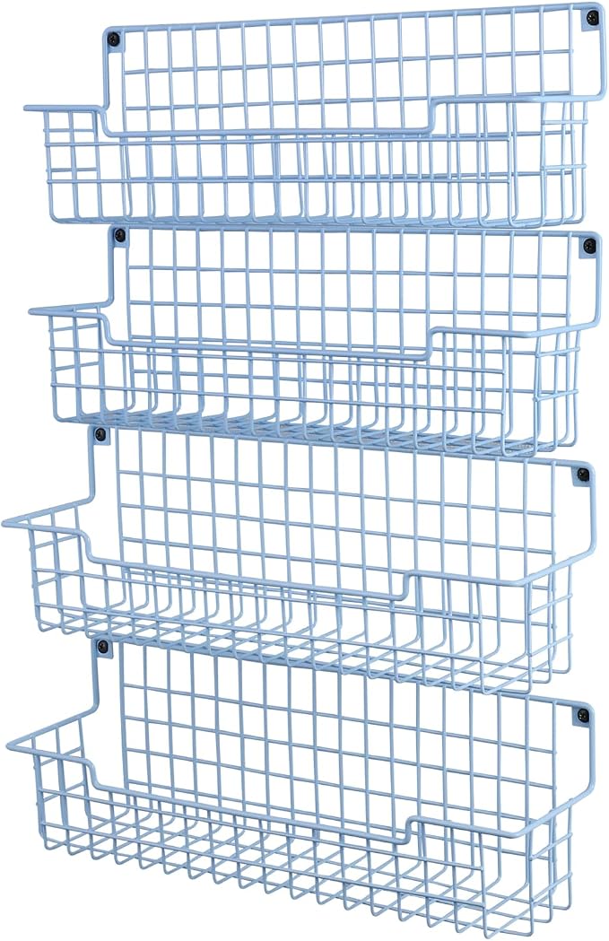 Spice Rack Wall Mount, 4 Pack Spice Organizer, Light Blue | Wire Spice Rack, Spice Storage Shelf, Space-Saving, For Kitchen Cabinet, Pantry Door, RV by AURIKAR