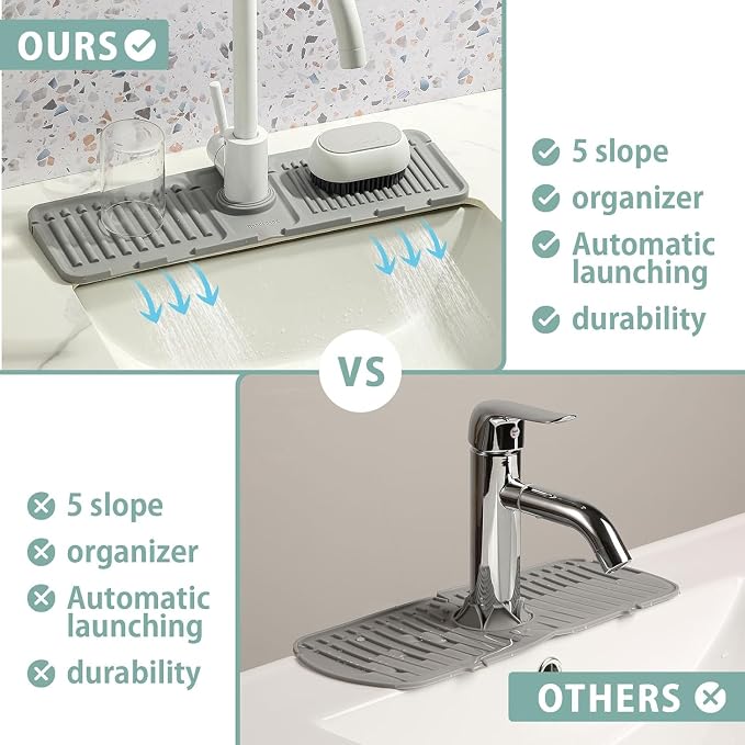 Kitlers Silicone Edge Protectors - Multifunction Sink Accessories, Splash Guard & Draining Mat for Kitchen, Bathroom Sink, Steel, Granite, Quartz Countertops(Transparent) - Image 7