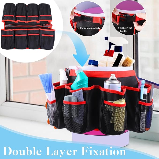 Portable Bucket Cleaning Tool Organizer,5 Gallon Bucket Holder | Home Cleaning Supplies,Foldable Wash Tool Caddy Organizer More Mesh Pockets for Housekeeping,Easy to Use - Image 4