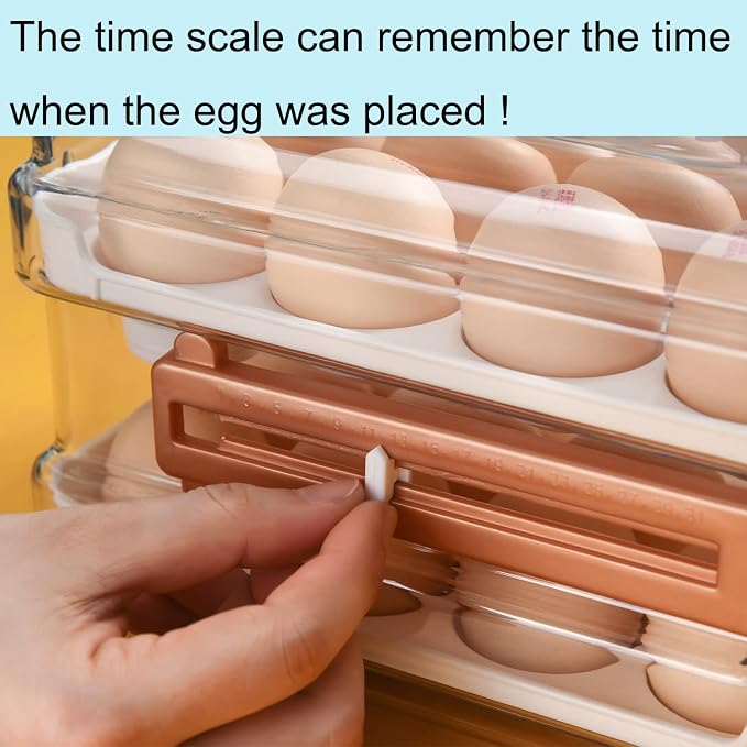 Sooyee Egg Holder for Fridge,2 Drawers 32 Eggs Organizer for Refrigerator,Space-Saving Egg Container, Clear Acrliy 2-Tier Egg Tray Storage for Kitchen - Image 3