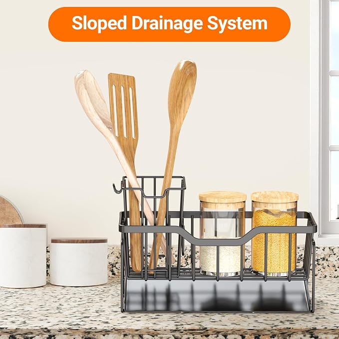 StorageRight Sponge Holder for Kitchen Sink, Stainless Sink Caddy Organizer | Rustproof Kitchen Sink Organizers with High Brush Holder & Self Drain Tray, Anti-Slip Kitchen Countertop Storage Essentials - Image 7