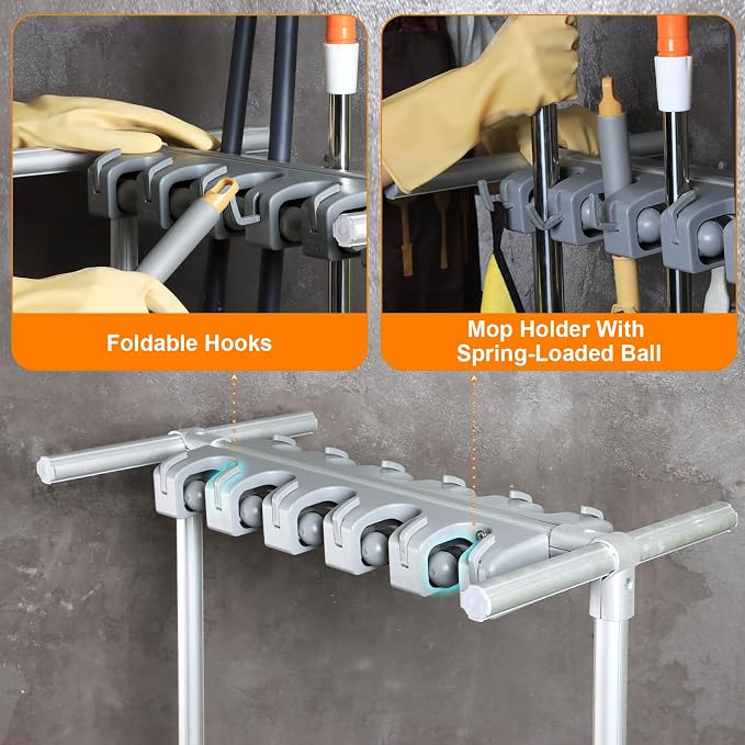 Mobile Mop and Broom Holder，Efficient Storage Solution for Cleaning Tools Keep Your Tools Handy and Organized - Image 4