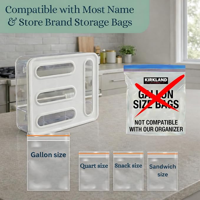 Food Storage Bag Organizer – 4-in-1 Plastic Baggie Organizer for Drawer | Fits Sandwich, Snack, Gallon, Quart & Slider Bags | Kitchen Storage Organizer | Wall & Drawer Mount - Image 8