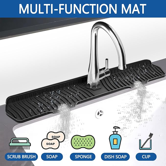 Kitchen Sink Splash Guard Gen2-30" x 6'' Silicone Sink Mat Splash Guard fit for Countertop, Bathroom,Farmhouse,RV by EBIGIC (Black) - Image 5