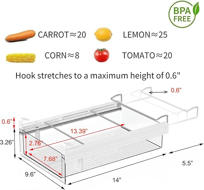 Refrigerator Organizer Drawer,Plastic Fridge Drawer With Handle Pull Out Fridge Bins Organizer, Extra-Long Stretch 19.5",Cheese, Deli Meat, Drinks, Fruit, Vegetable - Image 5