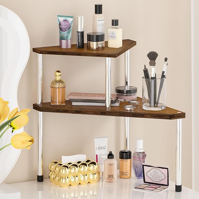 Weenson Bathroom Organizer Countertop, Bathroom Sink Organizer for Toiletries, Makeup, Skincare, Bamboo 2-Tier Kitchen Countertop Organizer for Spice Salt (Brwon) - Image 4