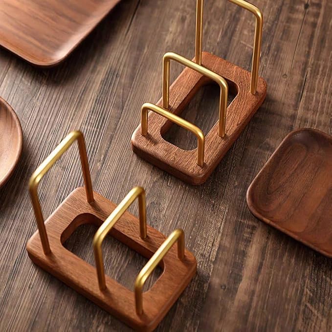 Chopping Board Rack with Wood Base Multi Layer Lid Holder Baking Pan Storage Organiser Cabinet Accessory for Home Kitchen - Image 4