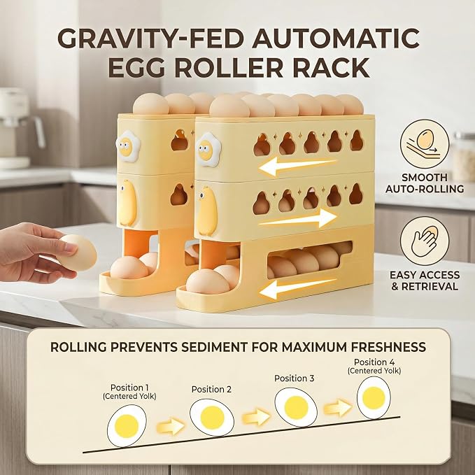 Osuke Egg Holder for Fridge, 2-Tier Drawer Style Egg Organizer for Refrigerator, Holds 40 Eggs, Clear Stackable Egg Container with Freshness Date Tracker,Kitchen Fridge Storage,BPA-Free (Yellow) - Image 2