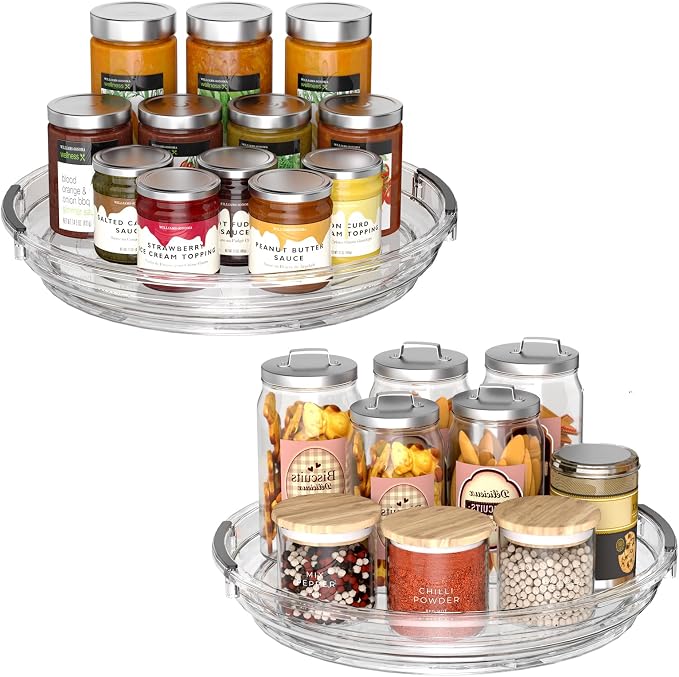 INCOSTAR Lazy Susan 2 Pack, 9 Inch Clear Turntable for Kitchen Cabinet | Rotating Spice Rack, Pantry Organizer and Storage, Bathroom Countertop Organizing for Makeup Vanity by INCOSTAR