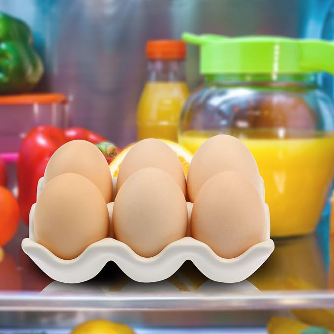 6 Cups Egg Tray Serveware, Eggs Dispenser, Egg Holder Set Kitchen Restaurant Fridge Storage Decorative Accessory (White,2 pack) - Image 6