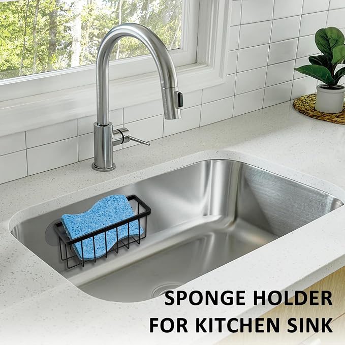 SHFKS Sponge Holder for Kitchen Sink Suction,Dish Sponge Holder-Black | Kitchen Sink Caddy for Sponges, Scrubbers, Soap - Image 4
