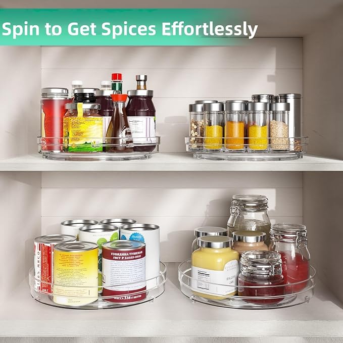 Optish 4 Pack 9.5" Lazy Susan Organizer for Cabinet, Non-Skid Turntable | Fridge Organizer and Storage, Rotating Spice Organizer, for Pantry, Kitchen, Table Top, Countertop, Easy Access, Load 15 lbs - Image 4
