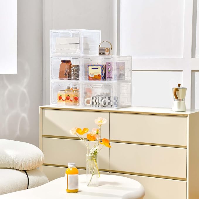 10 Pack Clear Storage Bins with Lids, 19 Qt Closet Organizers and Storage | Stackable, Magnetic Doors, Clothes Organizers and Storage, Purse Organizer, Craft Containers - Image 4