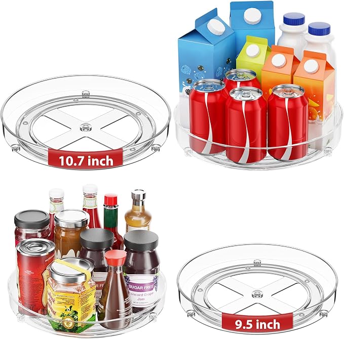 Optish 4 Pack Lazy Susan Organizer, 9.5 Inch, 10.7 Inch Lazy Susan Turntable for Cabinet, Turntable Organizer for Pantry Organizers and Storage, Non-Skid Fridge Organizer - Image 2