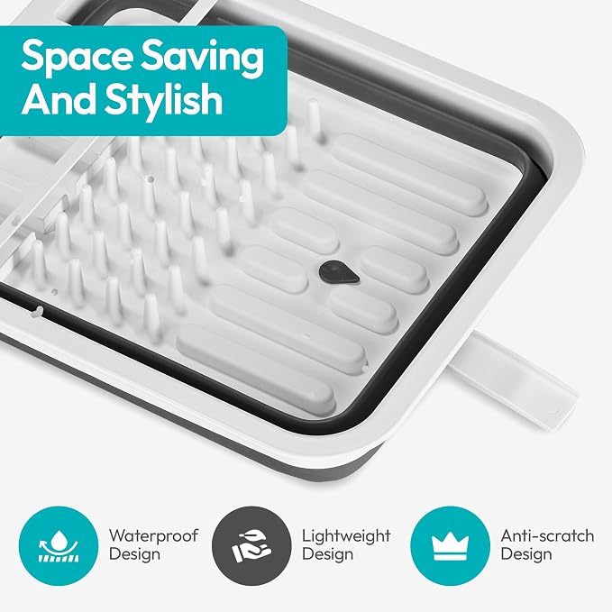 Collapsible Dish Drying Rack, Pop-Up with Drainboard, 8 Plate Capacity | Dish Strainer and Drainer, Over Sink Plate Rack, Utensil Holder, Plastic Rust-Free, Portable for RV Camping Kitchen Counter - Image 3