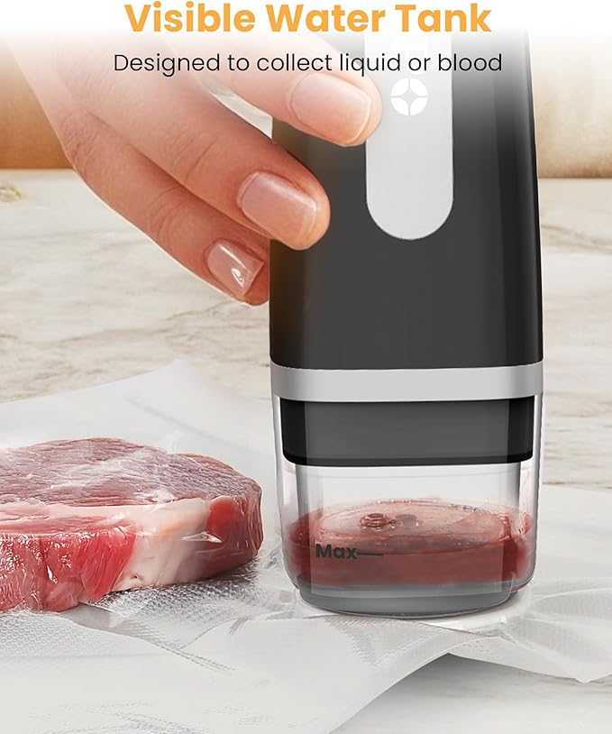 FEPPO Vacuum Sealer for Food with Visible Water Tank, Handheld Saver Compact Vacuum Sealer Machine with 30 Reusable Bags for 6X Preservation & Fresh, Black - Image 2