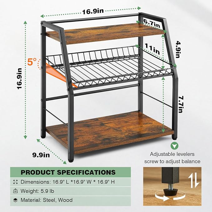 Kitchen Countertop Organizer, Snack Organizer Candy Display Stand Coffee Station Organizer, 3 Tier Wooden Counter Storage for Soda Cans Condiment Tea, for Pantry Office Bathroom, Black - Image 3