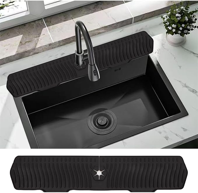 30 Inch Sink Splash Guard, Large Size Kitchen Sink Splash Guard, Longer Silicone Faucet Handle Drip Catcher Tray for Kitchen Countertop, Bathroom, Farmhouse (Black) by EORROE