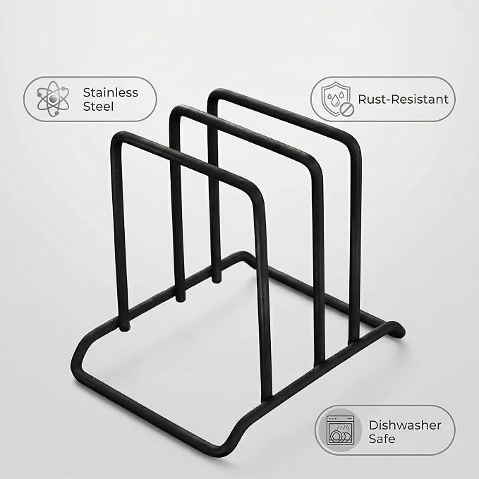 Stainless Steel Cutting Board Organizer,Cutting Board Holder Stand，Pot Lid Organizer, Kitchen Storage Rack for Lids and Boards,Cutting Board Stand for Countertop-(Black) - Image 5