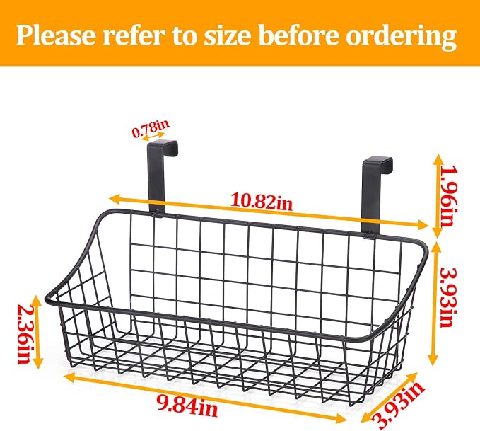 LeleCAT Over Cabinet Door Basket with hook Grid Storage Basket, Kitchen Storage Organizer,Over Cabinet Door Organizer,Hanging it behind a door or on a railing, Small, BLack,2 Pack - Image 2