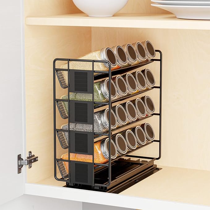 SpaceAid Pull Out Spice Rack Organizer with 20 Jars, Heavy Duty Slide Out Seasoning Organizer for Kitchen Cabinets, with 801 Labels and Chalk Marker, Right Facing - Image 3