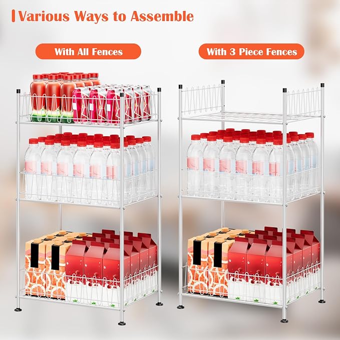 ETELI Water Bottle Storage Organizer 3 Tier Freestanding Water Bottle Holder Rack Stand Metal Drink Soda Can Organizer Beverage Shelf for Floor Pantry Kitchen Food Storage, Silver - Image 5