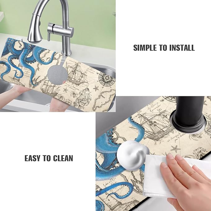 Sink Faucet Absorbing Mat, 2 Pack Drying Mat Around Faucet Sink Splash Guard Behind Faucet Sinkmat For Kitchen Bathroom Island Rv 15 * 5.5 Inch (38 * 14 cm) - Image 4