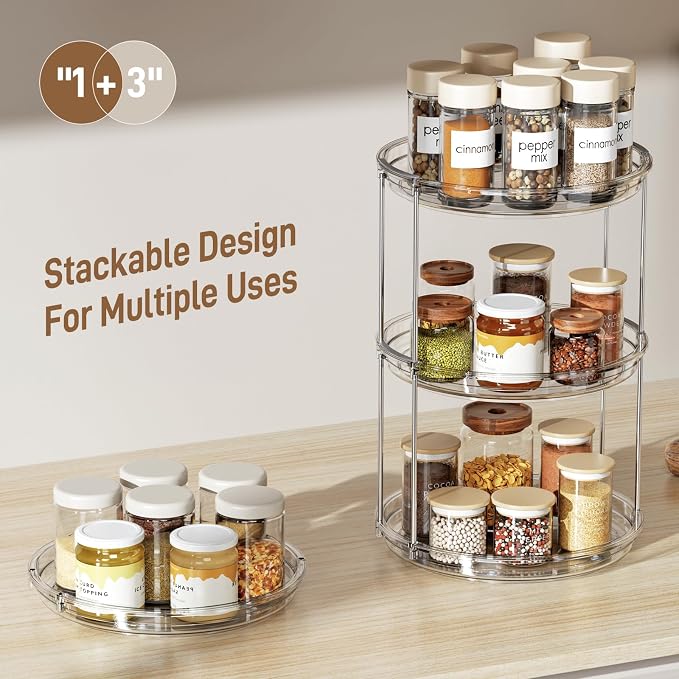 LAMU 3 Pack 2 Tier Lazy Susan Turntable Organizer 9.25'' Rotating Spice Rack Organization for Cabinet, Kitchen, Pantry, Countertop, Bathroom, Vanity, Medicine Cabinet Organizer, Clear - Image 6