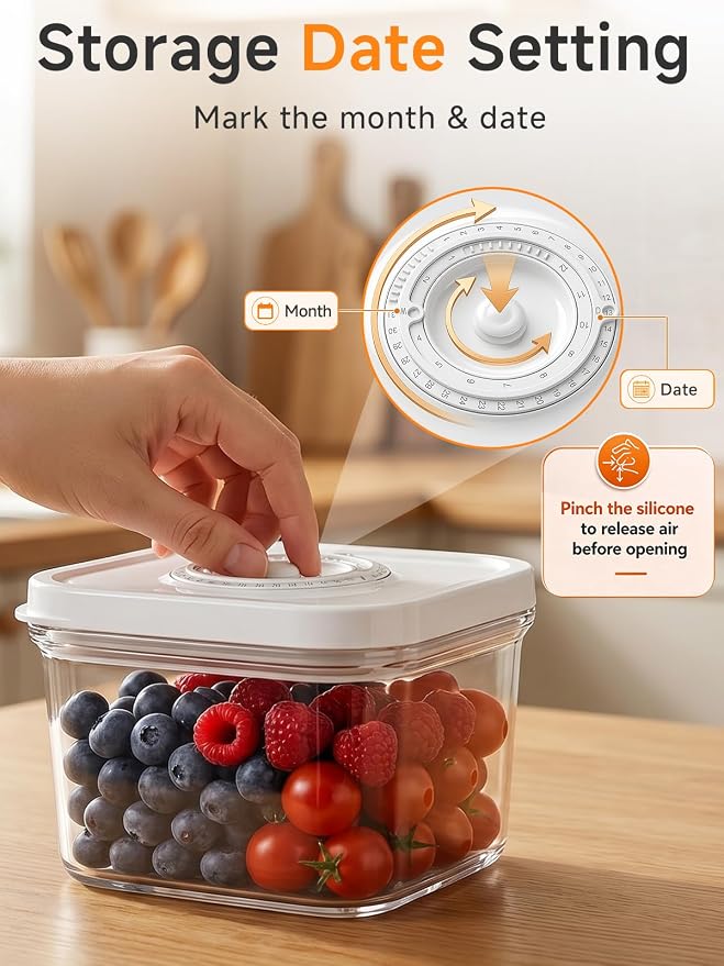 FEPPO Vacuum Sealers Containers for Food Storage, 3 Pcs Set [1* Small, 1* Medium, 1* Large] Works with Handheld Compact Vacuum Sealer Machine for Fridge, Freezer & Pantry, BPA-Free, Date Tracking Lid - Image 4