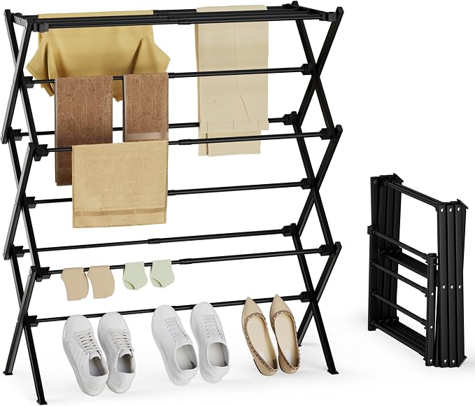 Foldable Clothes Drying Rack, Sleek Black for Modern Apartment | Sleek black for modern home, holds 35 lbs, rustproof carbon steel, indoor & outdoor, tool-free by SpaceHidden