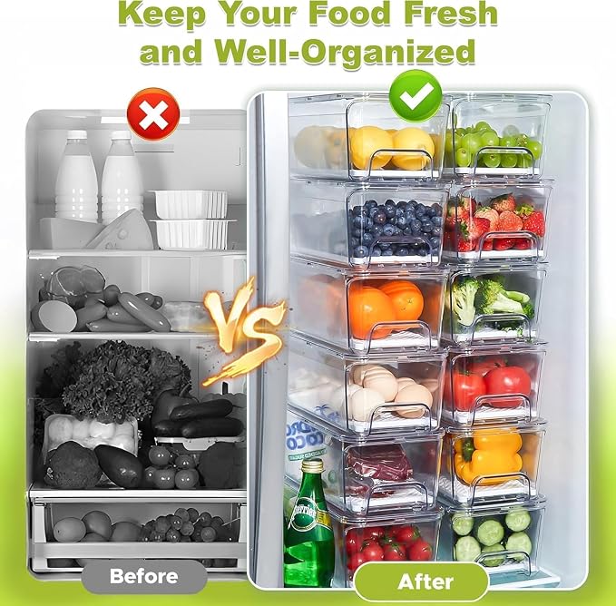 Fruit Storage Container for Fridge with Pull-Out Drawer, Drain Layer | 3 Pack, Keeps Fruits and Vegetables Fresh & Dry, Stackable Design, Clear View, Helps Reduce Odors, with Anti-Slip Base - Image 4