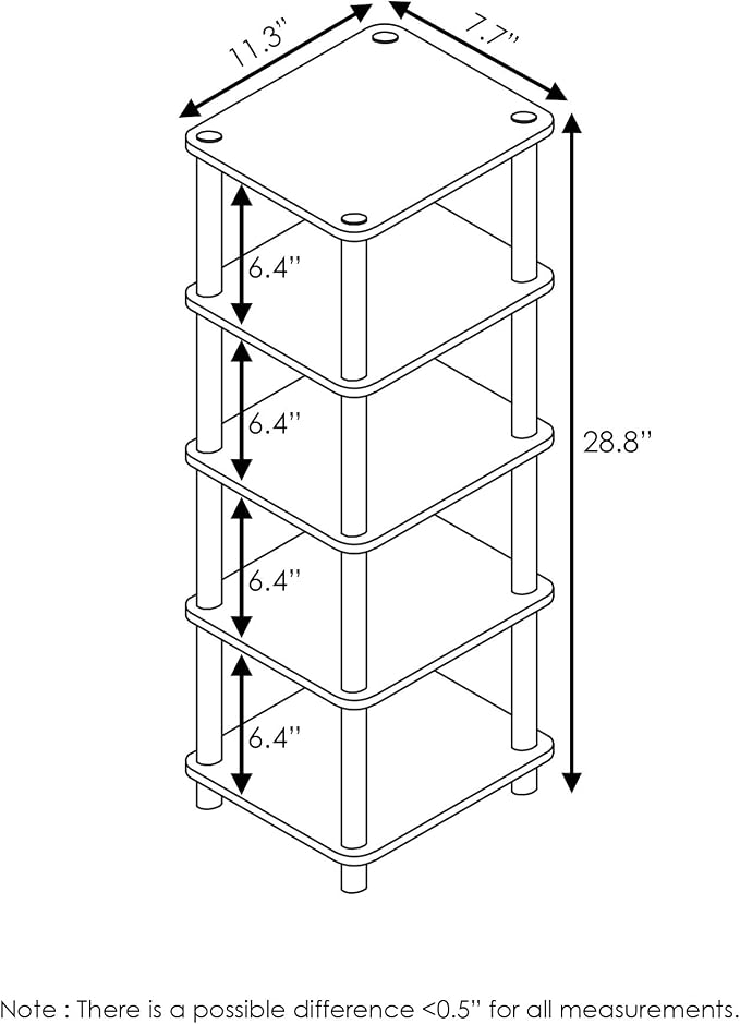 Furinno Turn-N-Tube Toolless 4-Tier Storage Shelves, Columbia Walnut | Narrow Open Frame Book Shelf with Storage Bins, for Organization, for Living Room, Garage, Home Office - Image 3