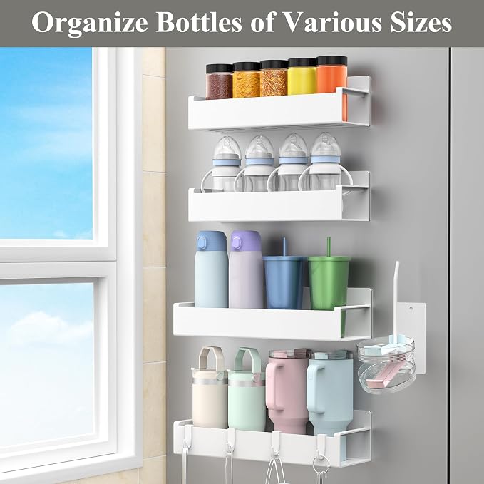 Magnetic Water Bottle Holder for Refrigerator, Cup Holder Organizer for Stanley and Tumbler for Kitchen, 4 Pack, White - Image 6