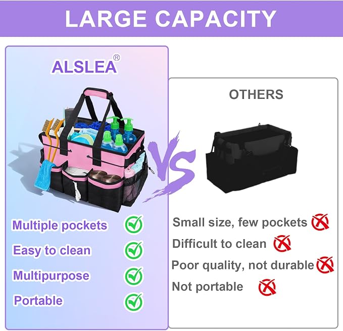 Cleaning Caddy Bag Heavy-Duty Organizer Tote for Housekeepers, Janitors & Home Cleaning Supplies with Adjustable Shoulder Strap & Multiple Pockets (Pink) - Image 4