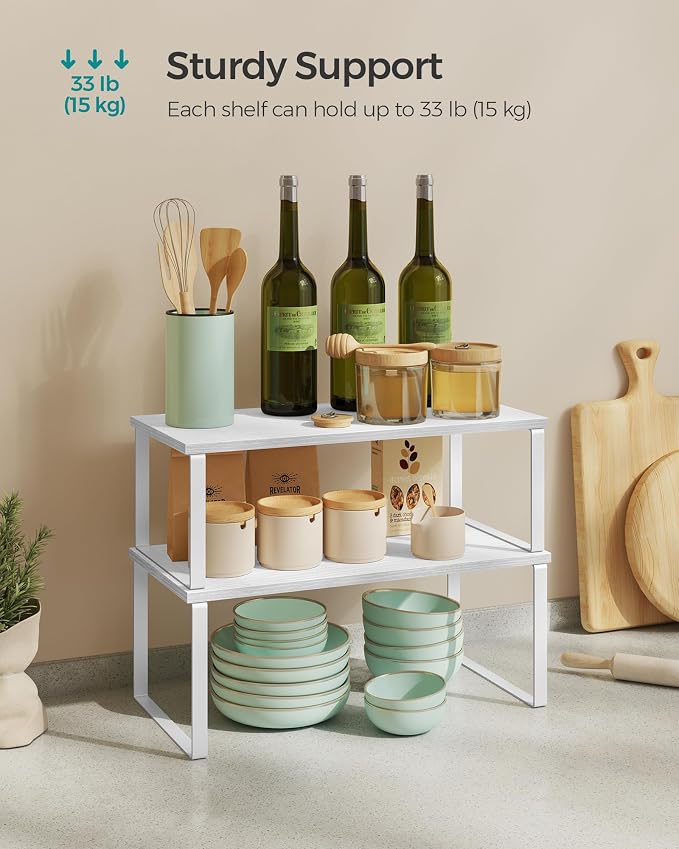 SONGMICS Cabinet Organizer Shelf, Set of 4 Spice Rack, Kitchen Storage | Rounded Wide Mirror with Storage, Cloud White Surface with Cappuccino Beige Lining, AILEAS Collection UJJC046W01S - Image 4