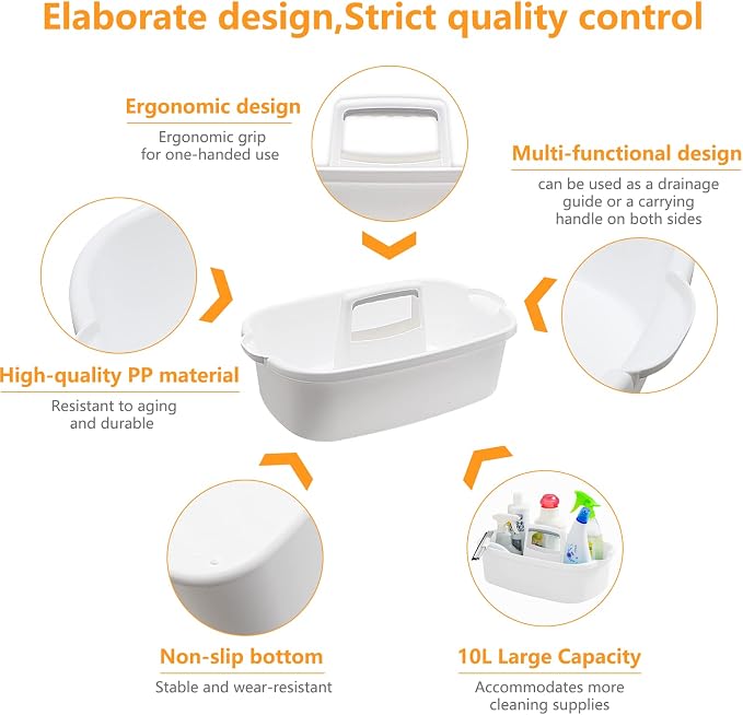 Goderewild Multi-Purpose Plastic Cleaning Caddy with Handle, Shower Caddy Organizer/Storage Basket/Totes Portable for Bathroom Supplies, Cleaning Products, Under Sink Tool, Housekeepers (White) - Image 3
