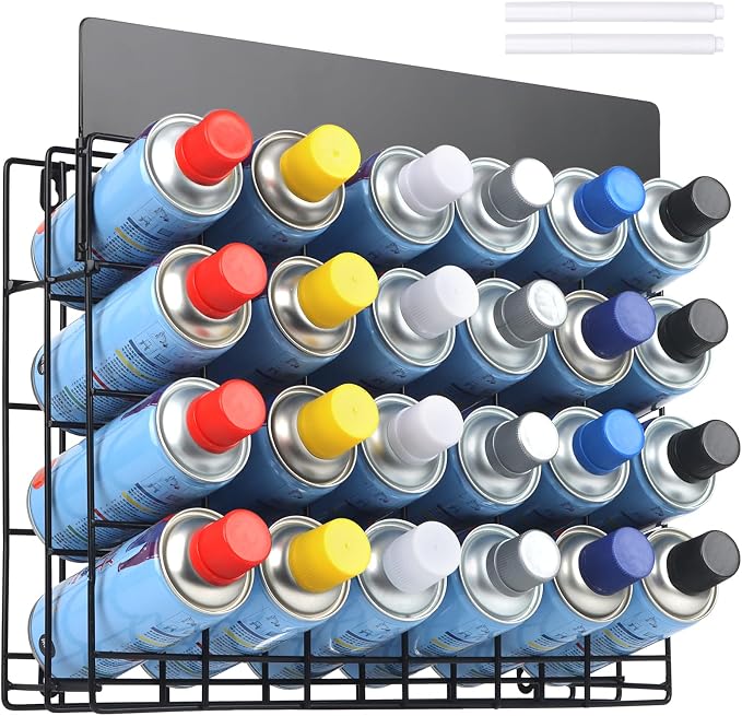 Spray Can Holder Storage Rack - Wall Mounted Metal Paint Bottle Organizer with A Removable Name Label Aerosol Can Holder Holds 24 Cans No Installation Required by ZeenArt