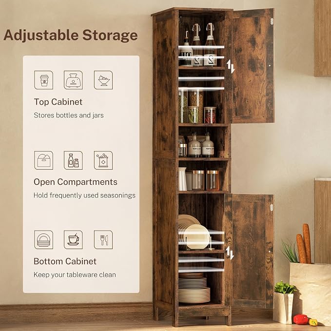 67" Tall Bathroom Cabinet with 2 Adjustable Shelves and 2 Doors, Narrow Bathroom Storage Cabinet for Small Space, Living Room, Entryway, Kitchen, Rustic Brown - Image 5