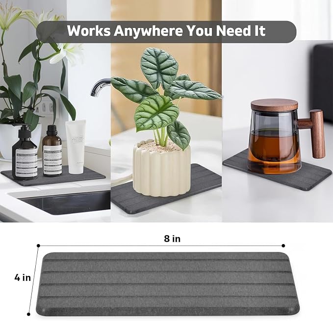 2 PCS Extra Large Stone Dish Drying Mat for Kitchen Counter, 28"×16" Marble Dish Drying Mat with 8"x 4" Coasters, Non - Slip Collapsible Absorbent Mat for Multi - Purpose, Match Any Countertop - Image 6