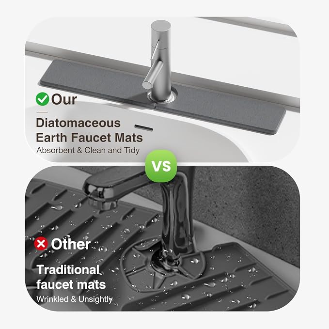 Premium Stone Faucet Mat for Kitchen Sink, 23.6" x 4" Dark Gray | Quick Drying & Water Absorbent, Sink Splash Guard Tray for Prevents Moisture Buildup - Image 6