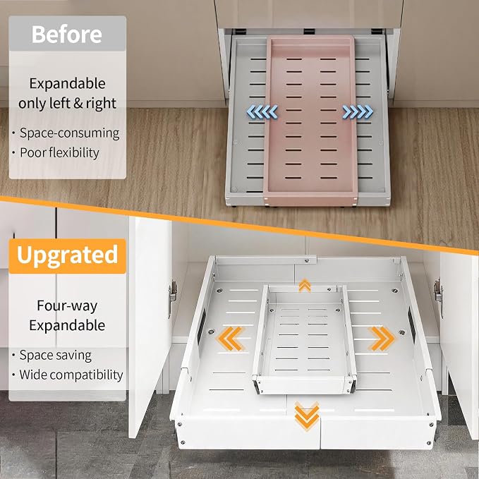 Expandable Pull out Cabinet Organizer, Width (12"-19") Depth (17"-23") Pull Out Drawers for Cabinets, Upgrade 3 Slide Rails Slide Out Drawers, No Drill Adjustable Roll Out Shelves, 1 Pack, White - Image 3