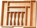 Extra Large Expandable Kitchen Siverware Utensils Drawer Organizer, 19" Deep for Big Drawer, Adjustable Bamboo Wood Drawer Divider with Curved Grooves, Cutlery Tray Flatware Holder by Umilife
