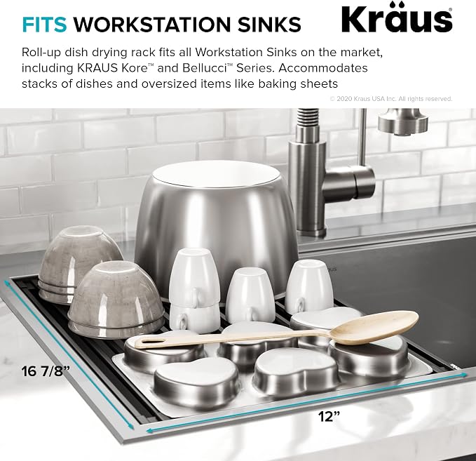 Kraus Multipurpose Workstation Sink Roll-Up Dish Drying Rack, Colander and Trivet in Black, KRM-11BL - Image 8