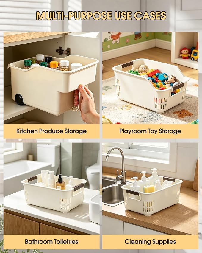 3 Pack PP Organizer with Wheeled Storage box for Kitchen Cabinet Bin | 3 pack organizer kitchen, laundry, garage at once; organizer with rolling wheels glide out from high cabinets easily - Image 7