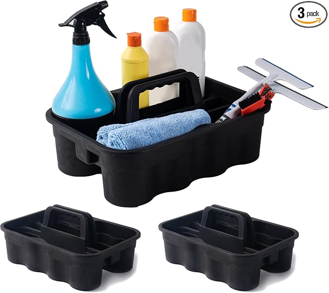 Matthew 3 Pack Large Plastic Tote Tool & Deluxe Supply Cleaning Caddy with Handle Portable Shower Basket Storage Caddy for Cleaning Products,Take-Out Drink,Bathrooms - Black by MATTHEWCLEANINGPRODUCTS